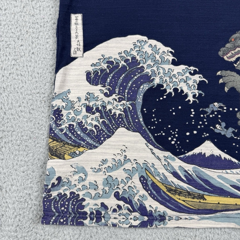 Godzilla Toho T Shirt Medium Limited Edition Blue Japanese Woodblock Hokusai - Picture 9 of 12